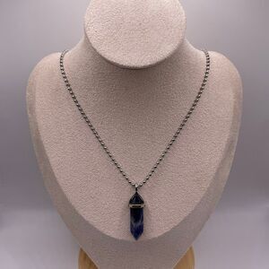 Macy's Blue Fluorite Crystal Pendant Beaded Style Sterling Silver Necklace